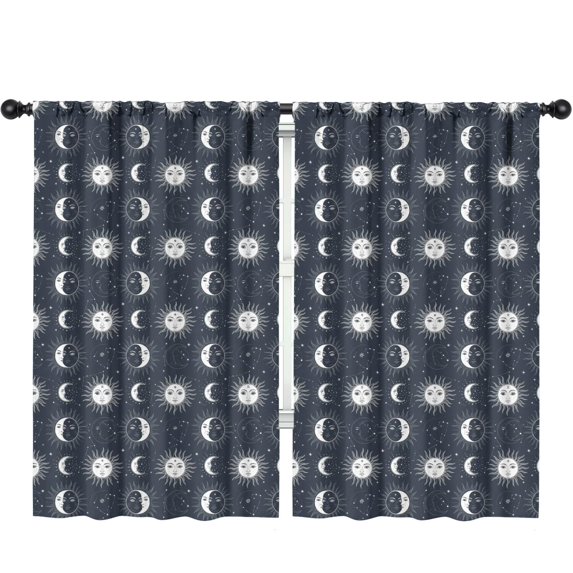 Sun and Moon Gothic Pattern Insulated Teens Curtains Set Of 2, Bedroom Essentials, Toddler Room Decor 52"x84"