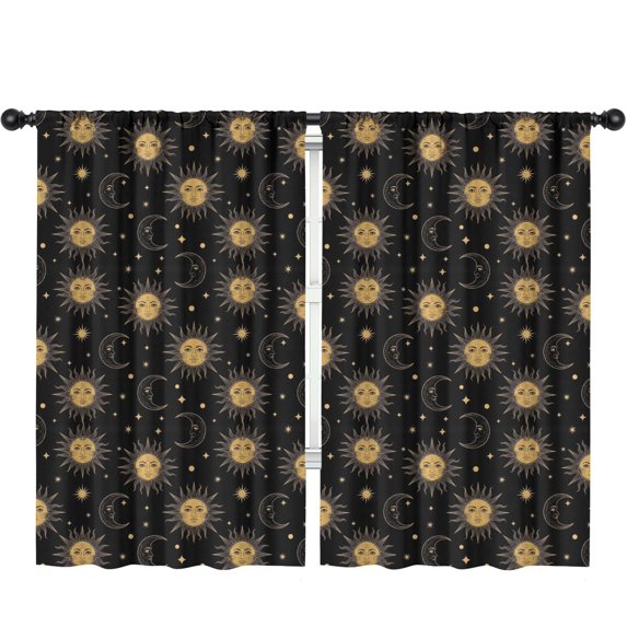 Sun and Moon Gothic Pattern Insulated Teens Curtains Set Of 2, Bedroom Essentials, Toddler Room Decor 52"x84"