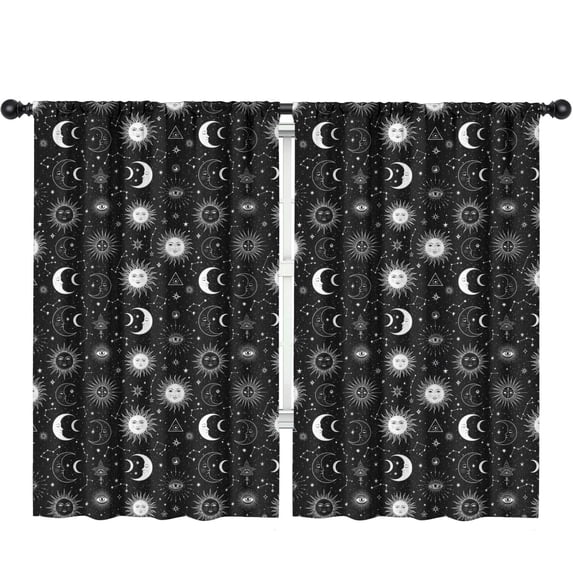 Sun and Moon Gothic Pattern Insulated Teens Curtains Set Of 2, Bedroom Essentials, Toddler Room Decor 52"x84"