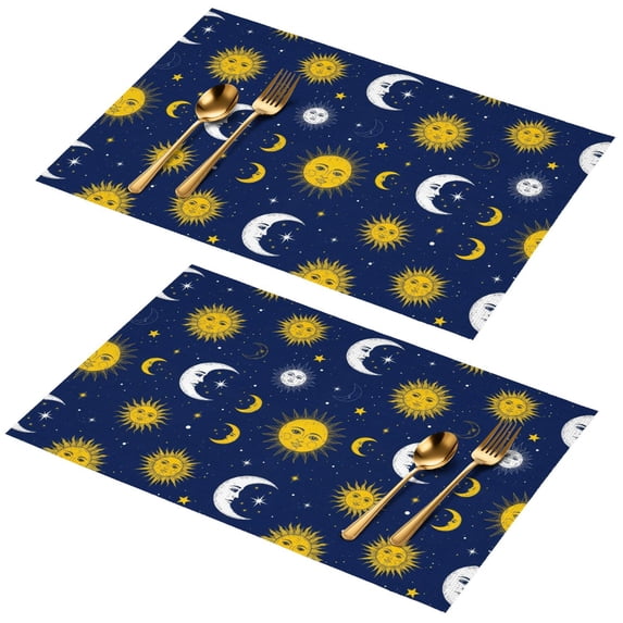 Sun and Moon Gothic Pattern PVC Woven Placemats Set Of 2, Outdoor ...