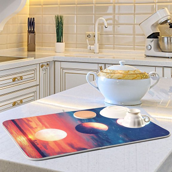 Sun and Moon Hanging Dish Drying Mats for Kitchen Counter Absorbent Microfiber Coffee Pad