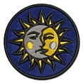 thumbnail image 1 of Sun and Moon Heraldic Faces Applique Multi-Color Embroidered Iron-On Patch - 2.5 Inch Small, 1 of 5