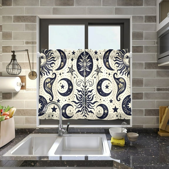 Sun and Moon Kitchen Curtains Half Tier Curtain 2 Rod Pockets Bathroom Bedroom Cupborad Living Room 27"x24"