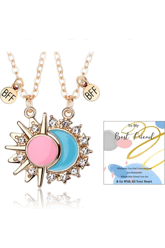 Sun and Moon Matching Necklaces BFF Necklace for 2 Best Friend Pendant Necklaces Friendship BFF Jewelry for Women Couples Bestie Birthday