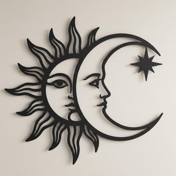 Sun and Moon Metal Wall Art Sculpture, Celestial Face Decorative Wall ...