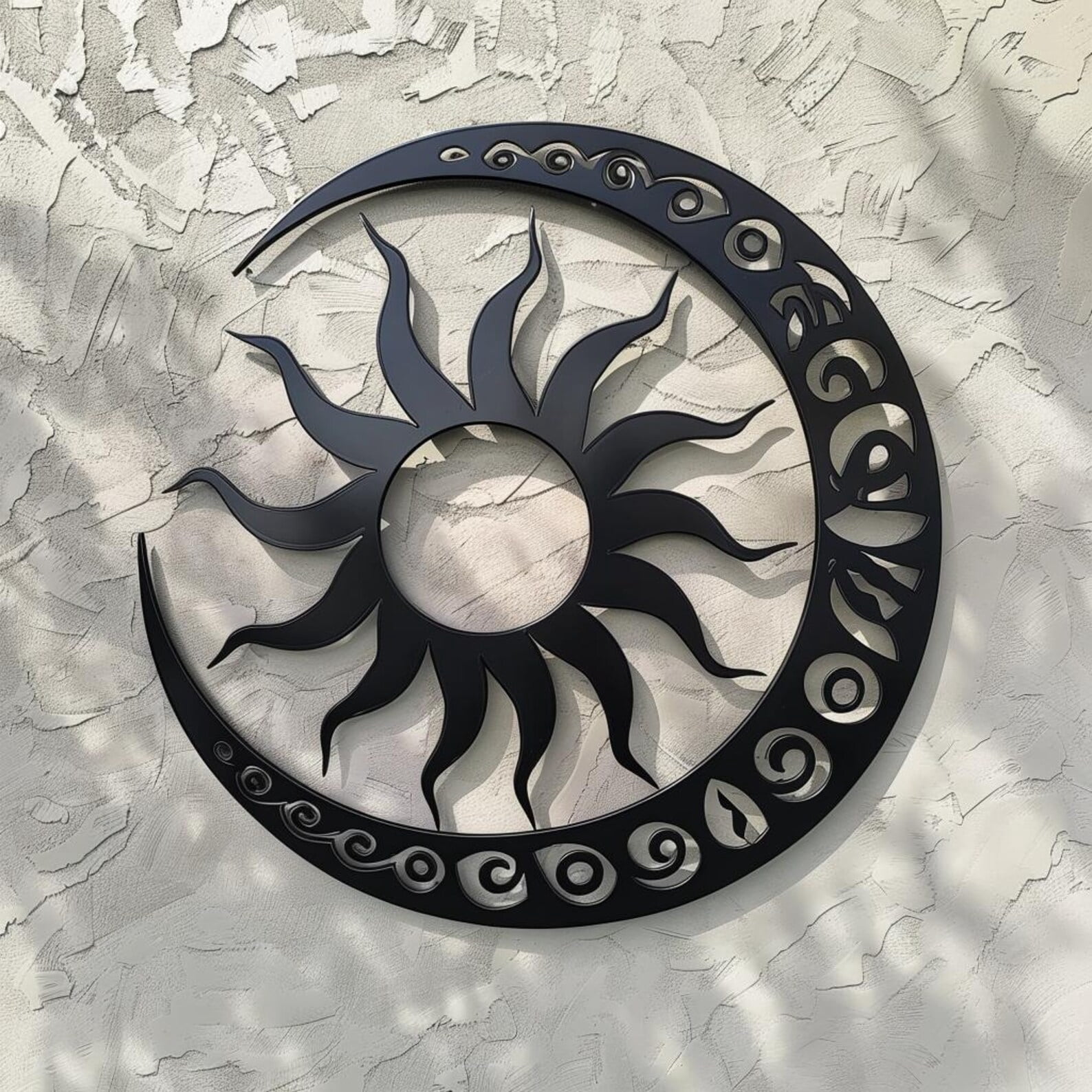 Sun and Moon Metal Wall Sculpture, Laser Cut Crescent Steel Decor ...