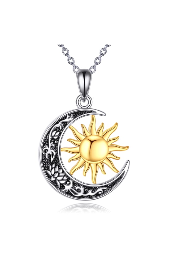 Sun and Moon Necklace 925 Sterling Silver Golden Sun Pendant Crescent Jewelry Gifts for Women
