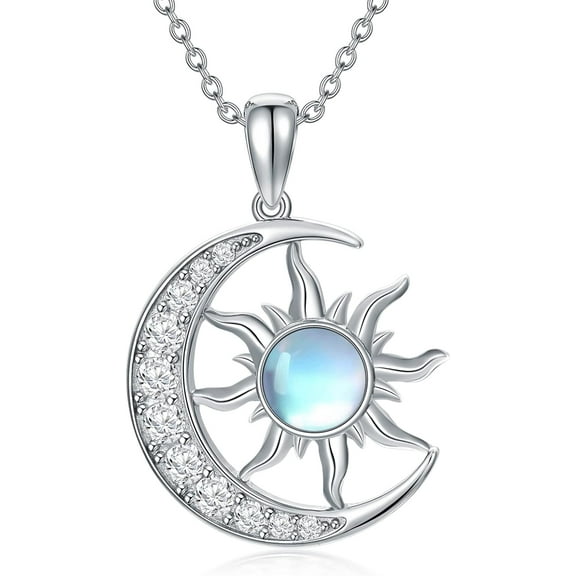 Sun and Moon Necklace Sterling Silver Moonstone Crescent Pendant Necklace Exquisite Jewelry Gifts for Women Daughter.