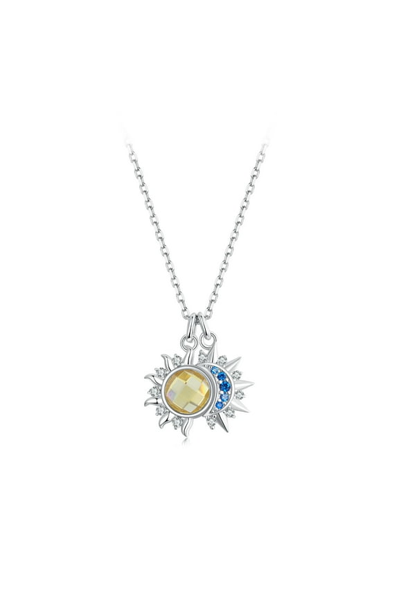 Sun and Moon Pendant Necklace - 925 Silver Adjustable Chain Delicate Pendant Jewelry for Women