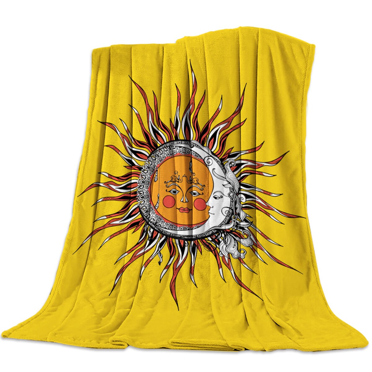 Sun and Moon Sky Blue Galaxy Blankets King Full Size for Bed
