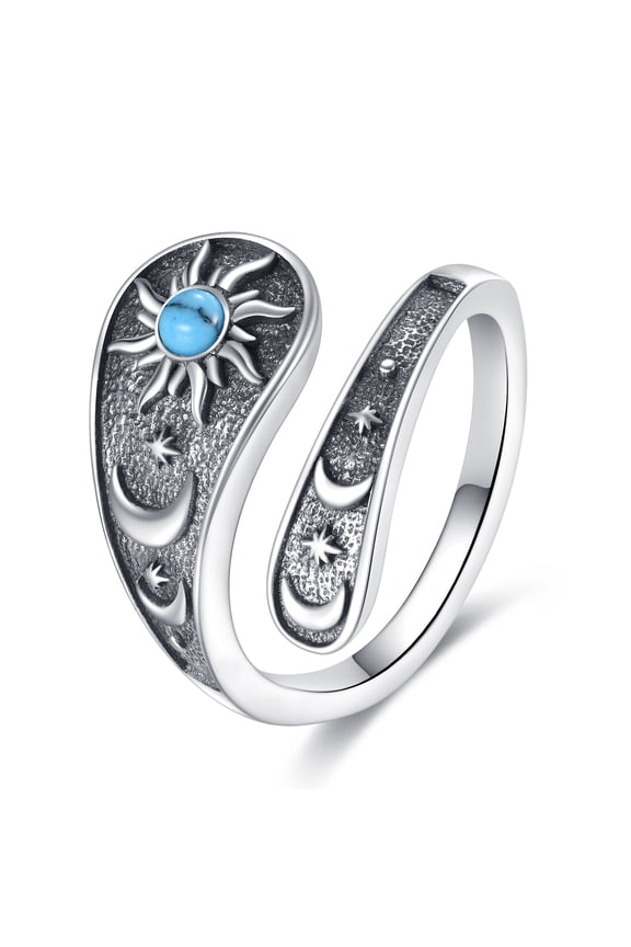 Sun and Moon Ring 925 Sterling Silver Spoon Ring Adjustable Vintage Jewelry Gifts for Women