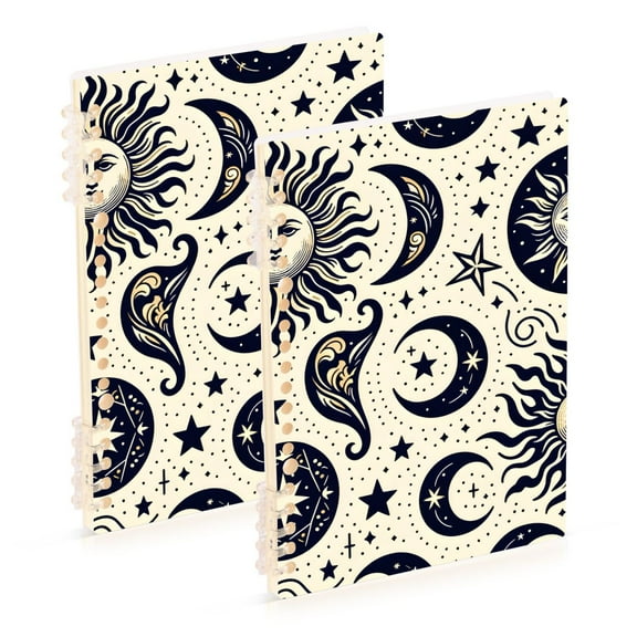 Sun and Moon Ring Binder Notebook Journey Note Diary College Ruled Spiral Notebook Study Loose Leaf Paper A5 60 Pages