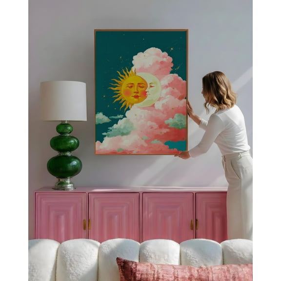 Sun and Moon Romantic Celestial Art Deco Whimsical Vintage Coquette Maximalist Artwork Baroque Art, Unframed Canvas