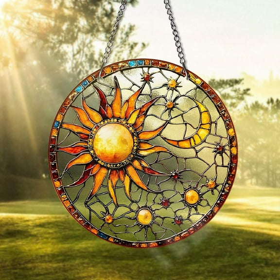 Sun and Moon STAINED GLASS Suncatcher Celestial Window Hanging, Handmade Sun Catcher Gift for Astrology and Boho Decor Lovers, Sun Lover