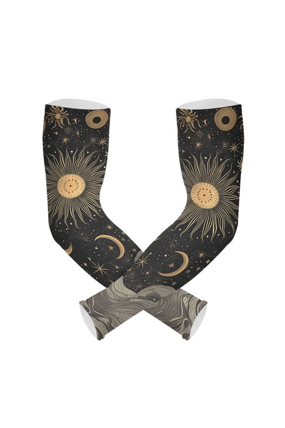 Sun and Moon Stars Waves Gardening Sleeves UV Sun Protection Cooling Arm Sleeves Anti-Scratch Farmers Sleeves for Women Men
