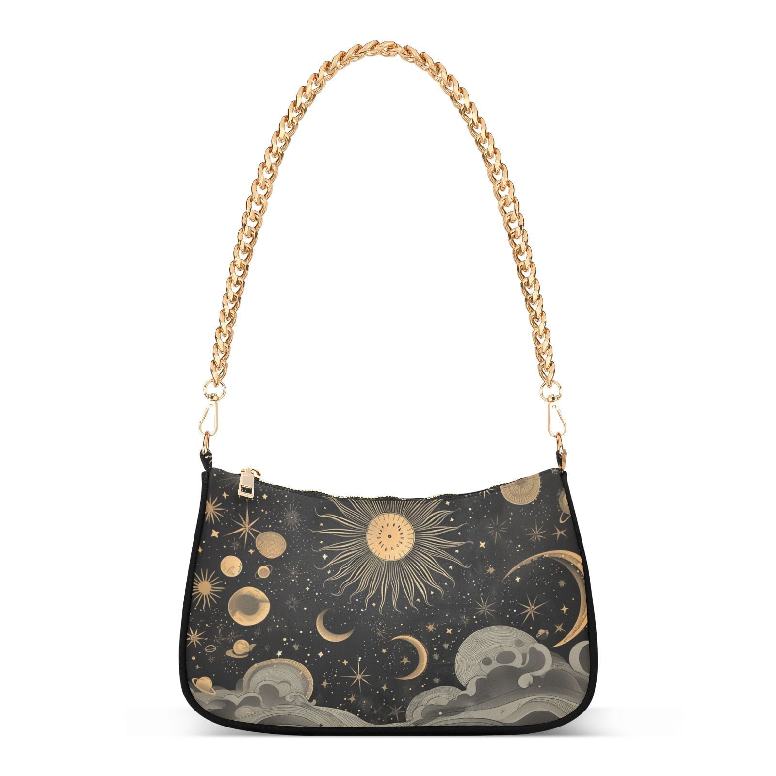 Sun and Moon Stars WavesWomen Small Shoulder Bag Crossbody Tote