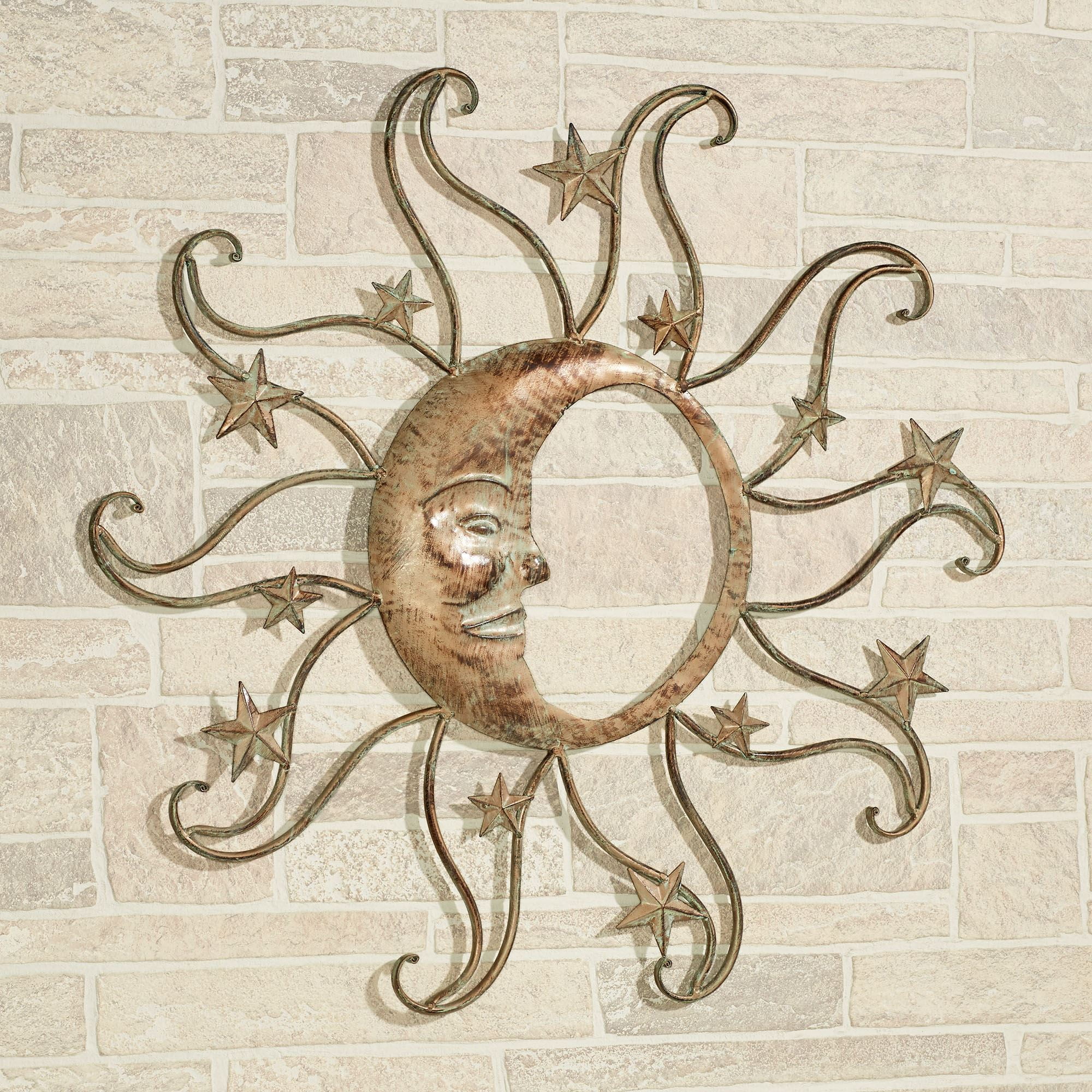 Tarnished Gold Sun and Moon Metal Wall Sculpture