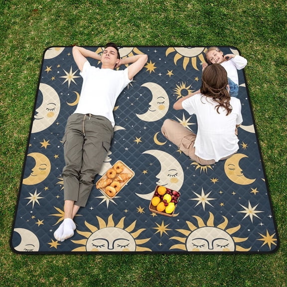Sun and Moon and Star Beach Blanket Outdoor Picnic Blanket 78"x 78" Waterproof Foldable for Beach Camping Travel Hiking Grass Lawn Park