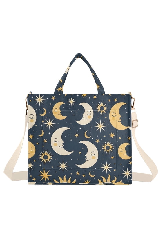 Sun and Moon and Star Corduroy Tote Bag Handbag Large Messenger Bag Shoulder Crossbody Zipper Bag Purse