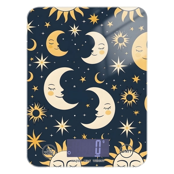 Sun and Moon and Star Food Scale Digital Kitchen Scale Waterproof Tempered Glass Tare Function 11 lb for Baking Cooking Meal Prep