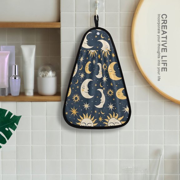 Sun and Moon and Star Hanging Towel Kitchen Hand Towel Bathroom Absorbent Towel Machine Washable Quick Dry Dishcloths