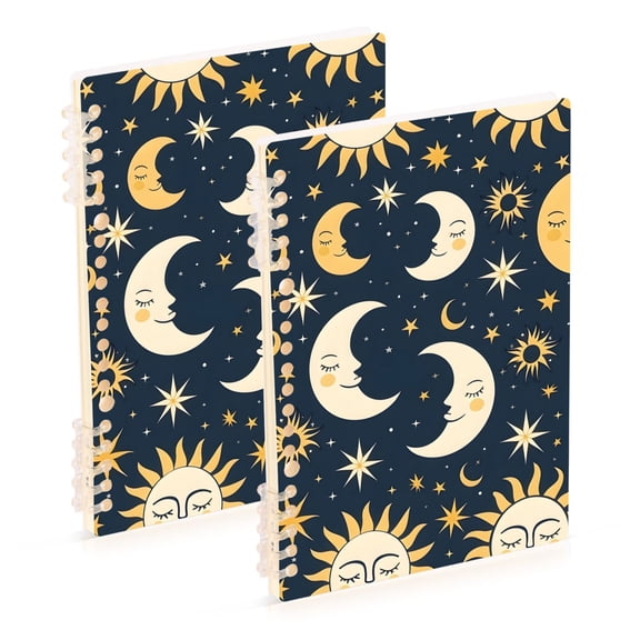 Sun and Moon and Star Ring Binder Notebook Journey Note Diary College Ruled Spiral Notebook Study Loose Leaf Paper A5 60 Pages