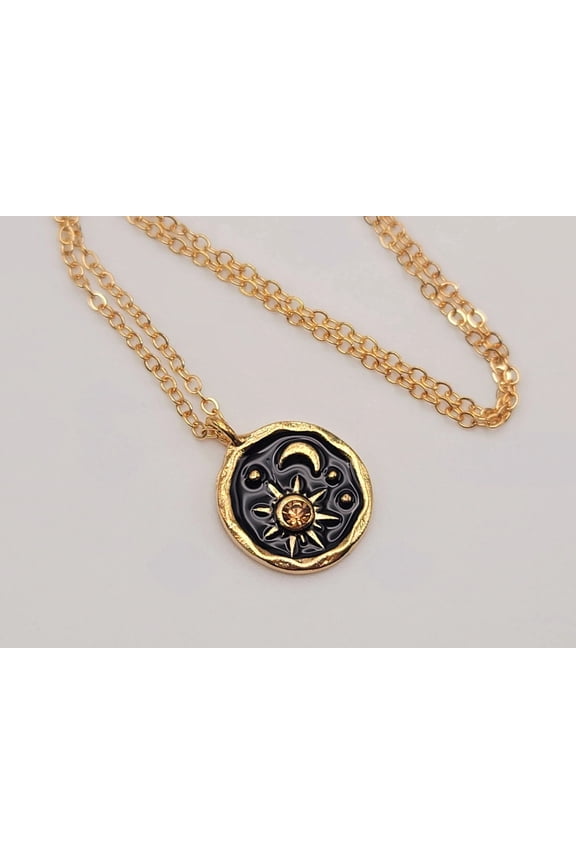 Sun and Moon necklace, 18mm gold plated pewter charm, Necklace