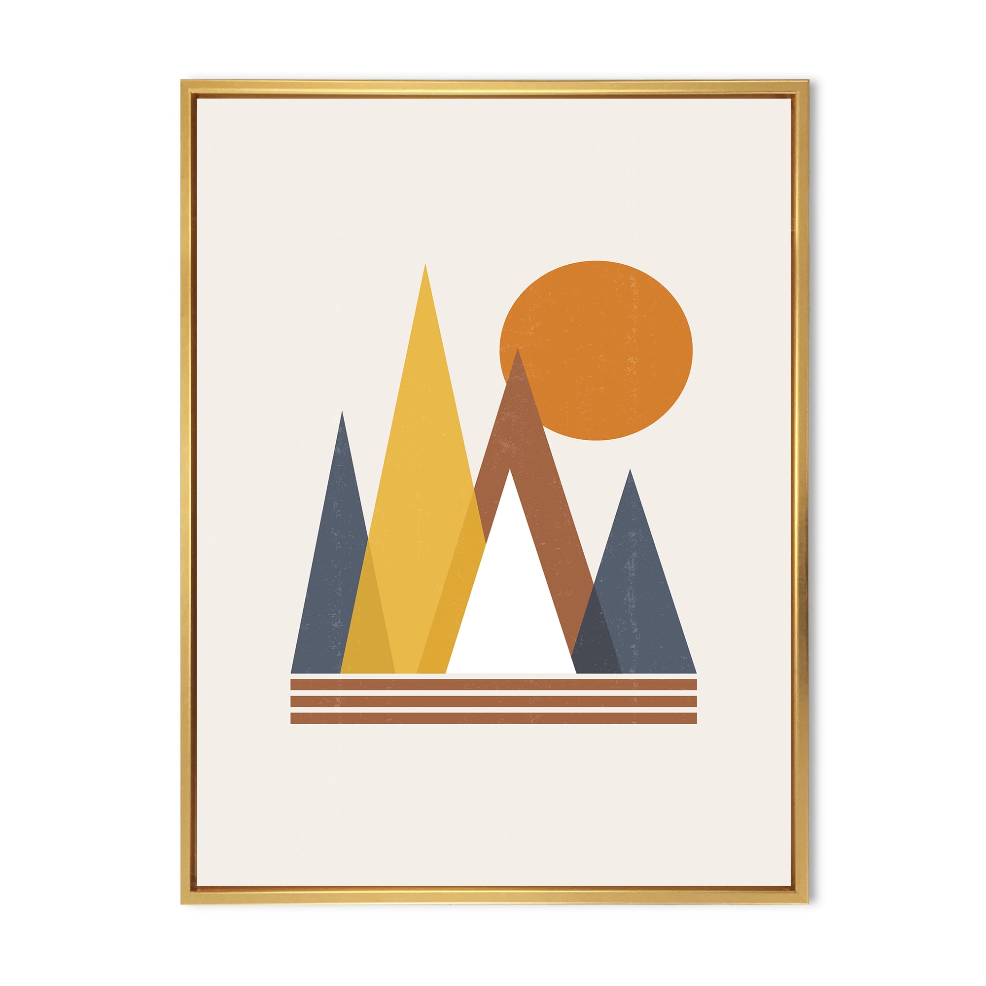 Sun and Mountain Abstract 16 in x 32 in Framed Painting Canvas Art Print, by Designart