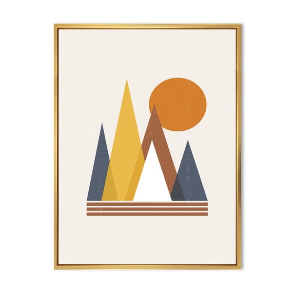 Sun and Mountain Abstract 16 in x 32 in Framed Painting Canvas Art Print, by Designart