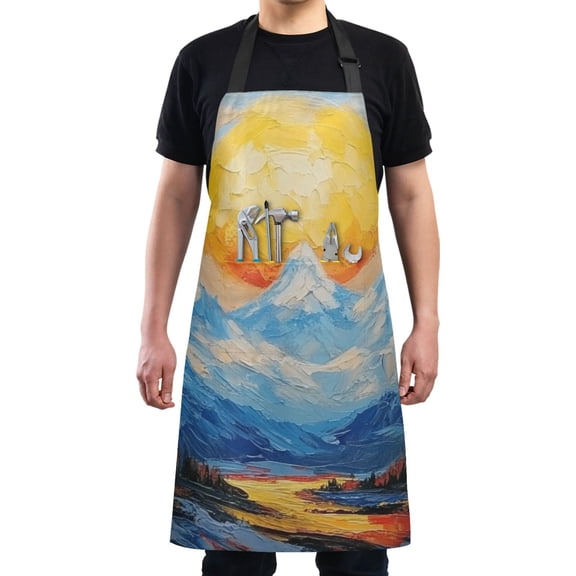 Sun and Mountain Chef Kitchen Apron with Pockets for Women Waterproof Aprons for Cooking Baking
