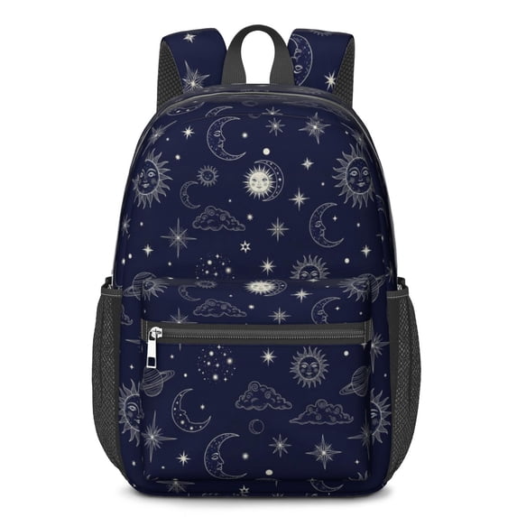 Sun and Planet Gothic Pattern 17" Waterproof Oxford School Backpacks for Teens, S-Shape Padded Straps, for School, Travel, Hiking, Camping