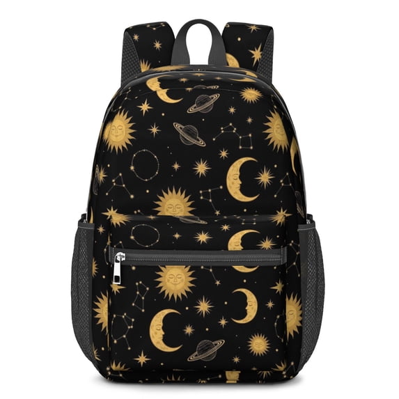 Sun and Planet Gothic Pattern 17" Waterproof Oxford School Backpacks for Teens, S-Shape Padded Straps, for School, Travel, Hiking, Camping