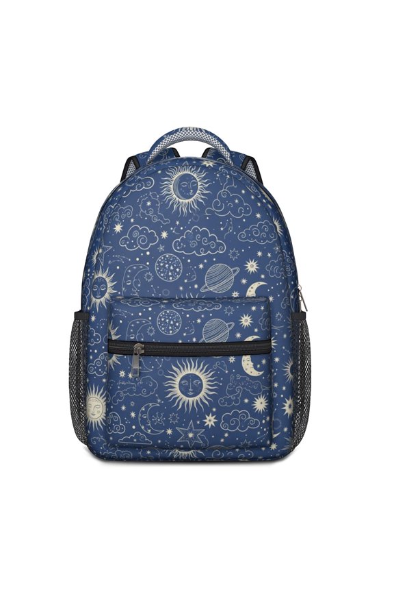 Sun and Planet Gothic Pattern Backpack for School, Cute School Bag with Adjustable Shoulder Straps and Padded Back, 15.3"x11"x6.7"