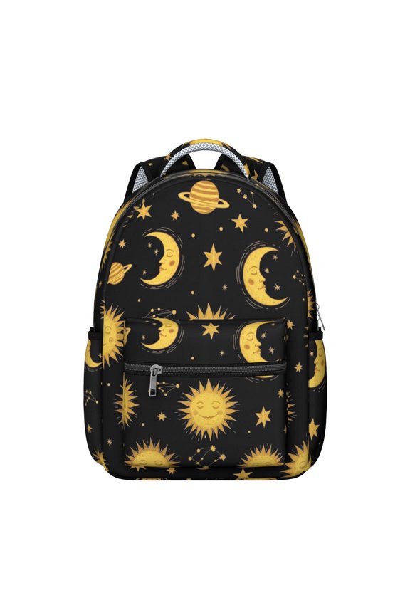 Sun and Planet Gothic Pattern Backpack for School, Cute School Bag with Adjustable Shoulder Straps and Padded Back, 15.3"x11"x7.1"