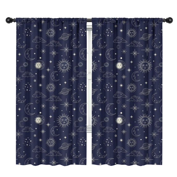 Sun and Planet Gothic Pattern Insulated Teens Curtains Set Of 2, Bedroom Essentials, Toddler Room Decor 42"x84"