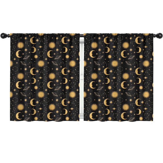 Sun and Planet Gothic Pattern Insulated Teens Curtains Set Of 2, Bedroom Essentials, Toddler Room Decor 52"x63"