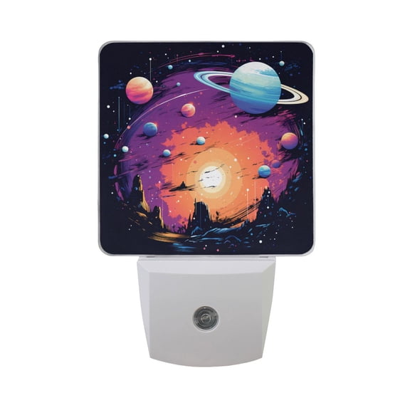 Sun and Planet Night Light 2 Pack LED Nightlight Plug into Wall Dusk to Dawn Sensor Soft White