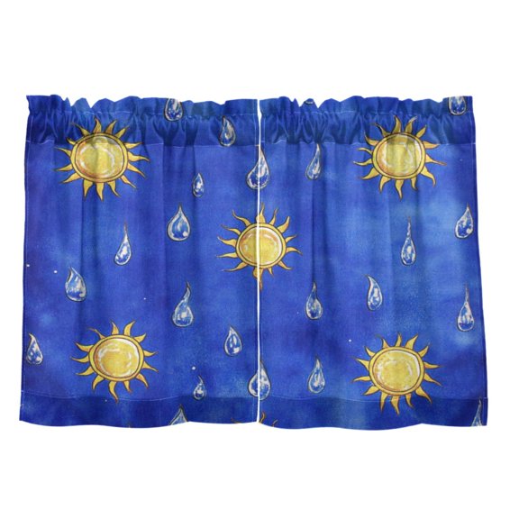 Sun and Raindrops 27"x24" Linen Look Cafe Curtain Set with Privacy and UV Protection