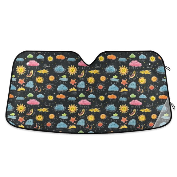 Sun and Raining Clouds Car Windshield Sun Shade Foldable Car Front Window Visor Heat and UV Protection 55x27.6