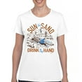 thumbnail image 1 of Sun and Sand Drink in My Hand T-Shirt But its a Dry Heat Funny Skeleton Desert Summer Beach Vacation Women's Tee, 1 of 7