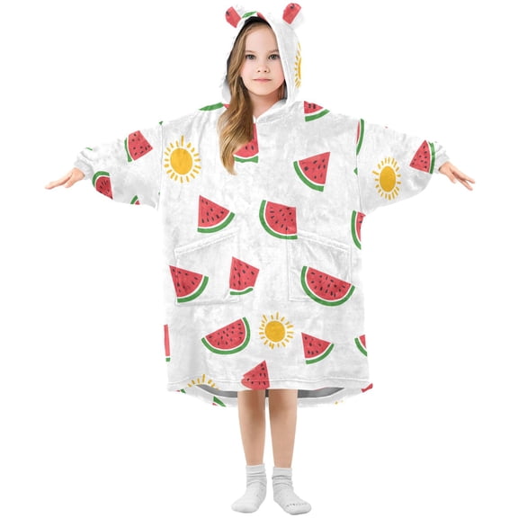 Sun and Watermelon Wearable Blankets Hoodie Oversize Sherpa Wearable Soft Blanket Warm Cozy 3-14 Age