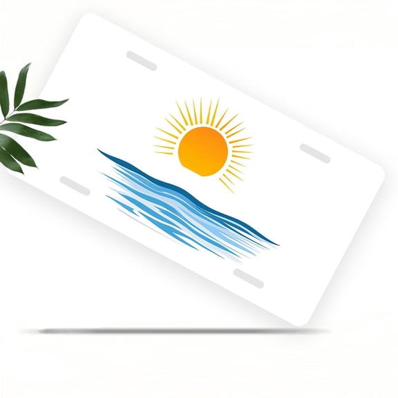 Sun and Waves Front License Plate, Metal License Plate, Funny Standard Plates Personalized Novelty Decorative For Men/Women/Boys/Girls Car 6×12 Inch