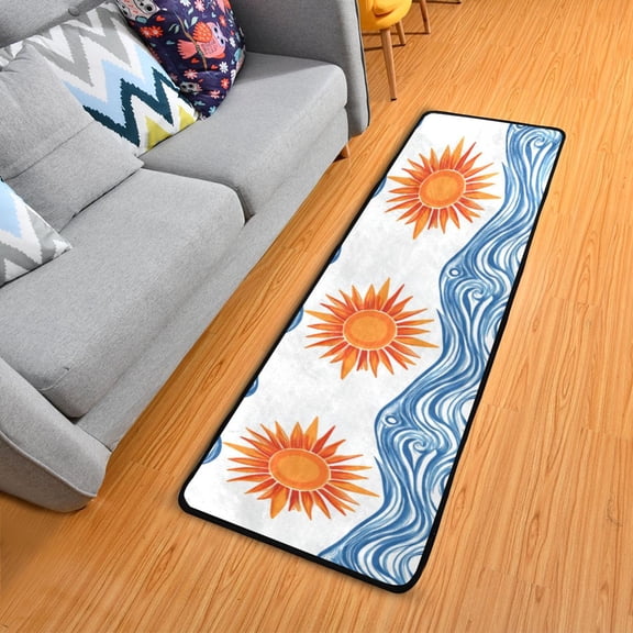 Sun and Waves Long Floor Mat Runner Rug Area Mat Noise Reduction Water Absorbent Non-Slip 72" x 24"