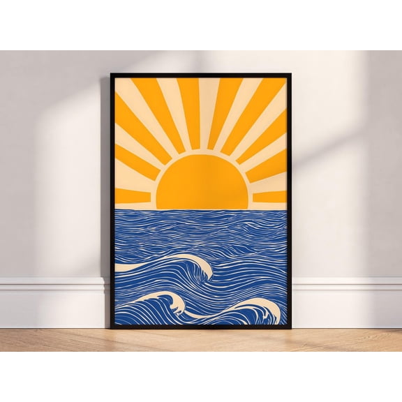 Sun and Waves Ocean Sunrise Wall Art Poster Unframed Paper Print