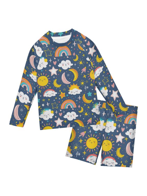 Sun and White Clouds Boys' Bathing Suit UPF 50+ Boys' Rash Guard Sets Stretchy Quick Dry 3T-10T