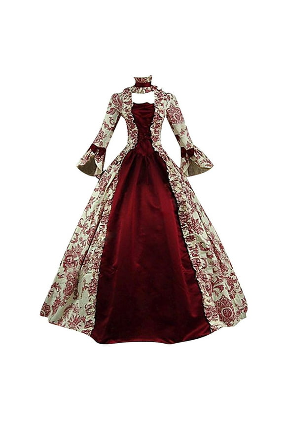 Sun dress,Women dressy summer,Sundresses for women,Women's mid-century vintage gothic court dress patchwork vintage dress burgundy XXL