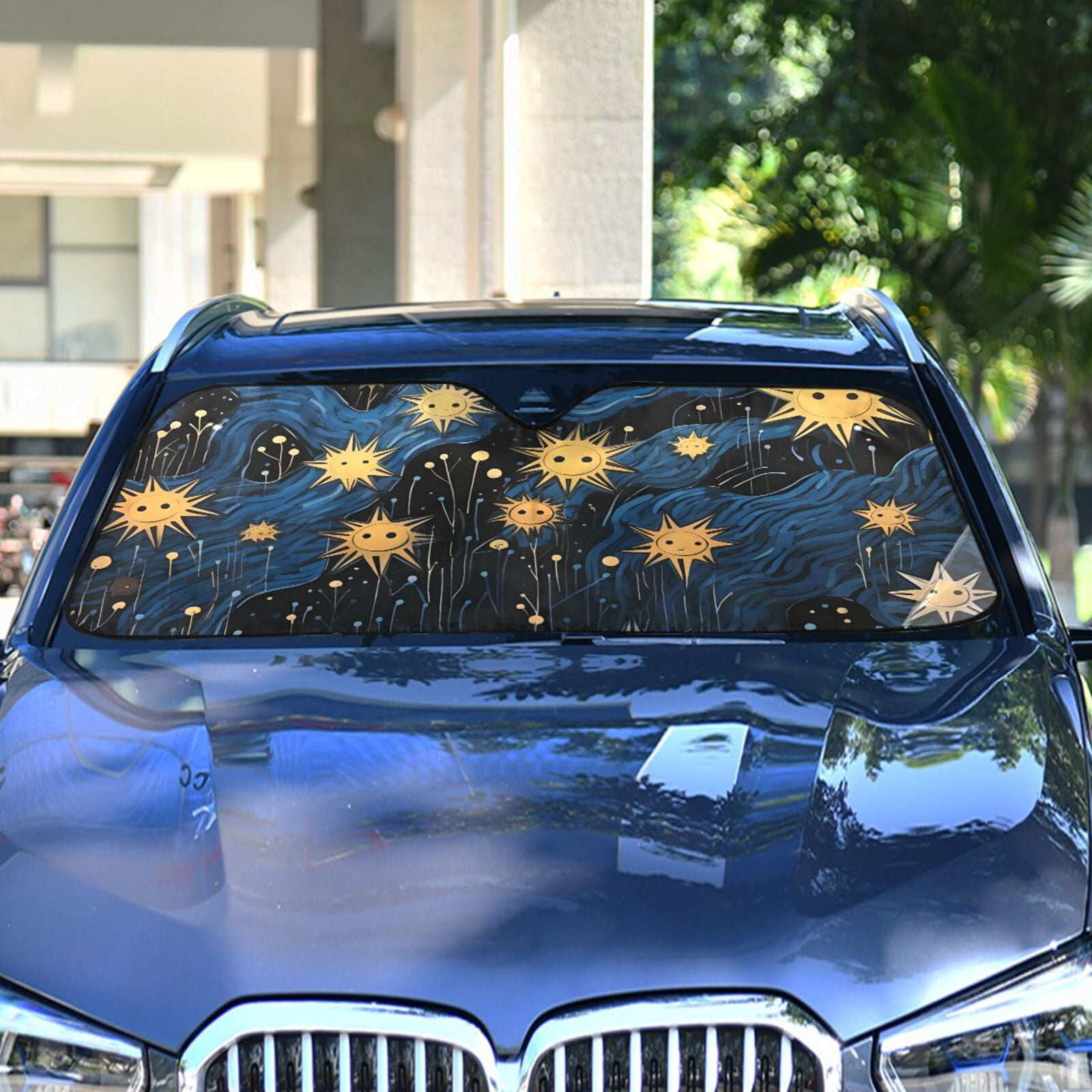 Sun in Blue and Black Automotive Front Car Windshield Sun Shade