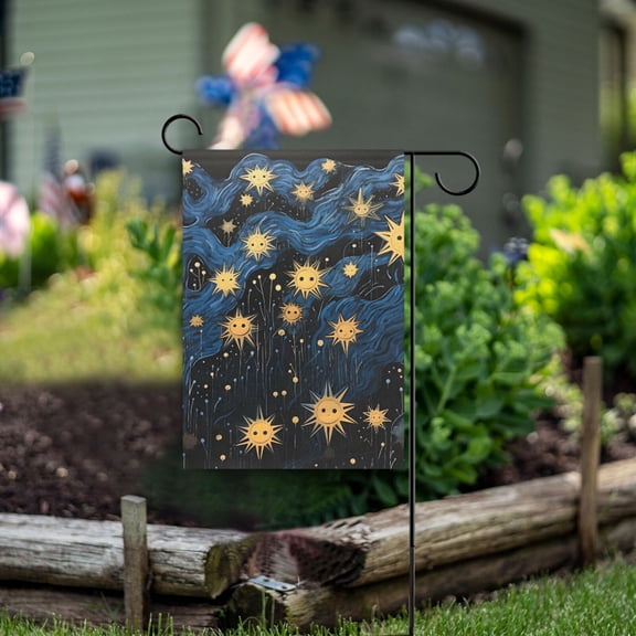 Sun in Blue and Black Garden Flag Double Sided Outdoor Banners for Courtyard Outdoor Lawn Farmhouse Holiday Decorations