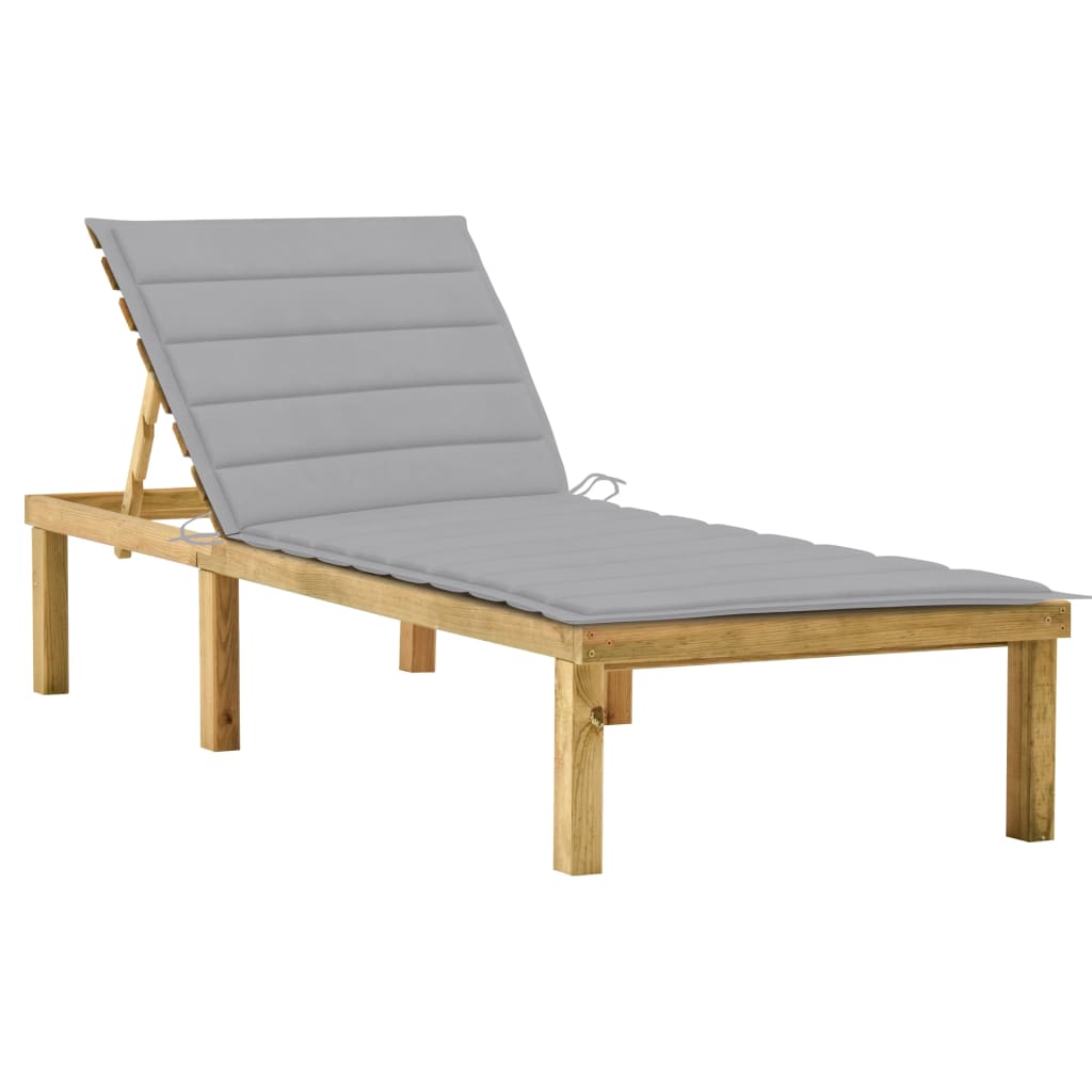 Sun lounger with grey cushion Impregnated pinewood