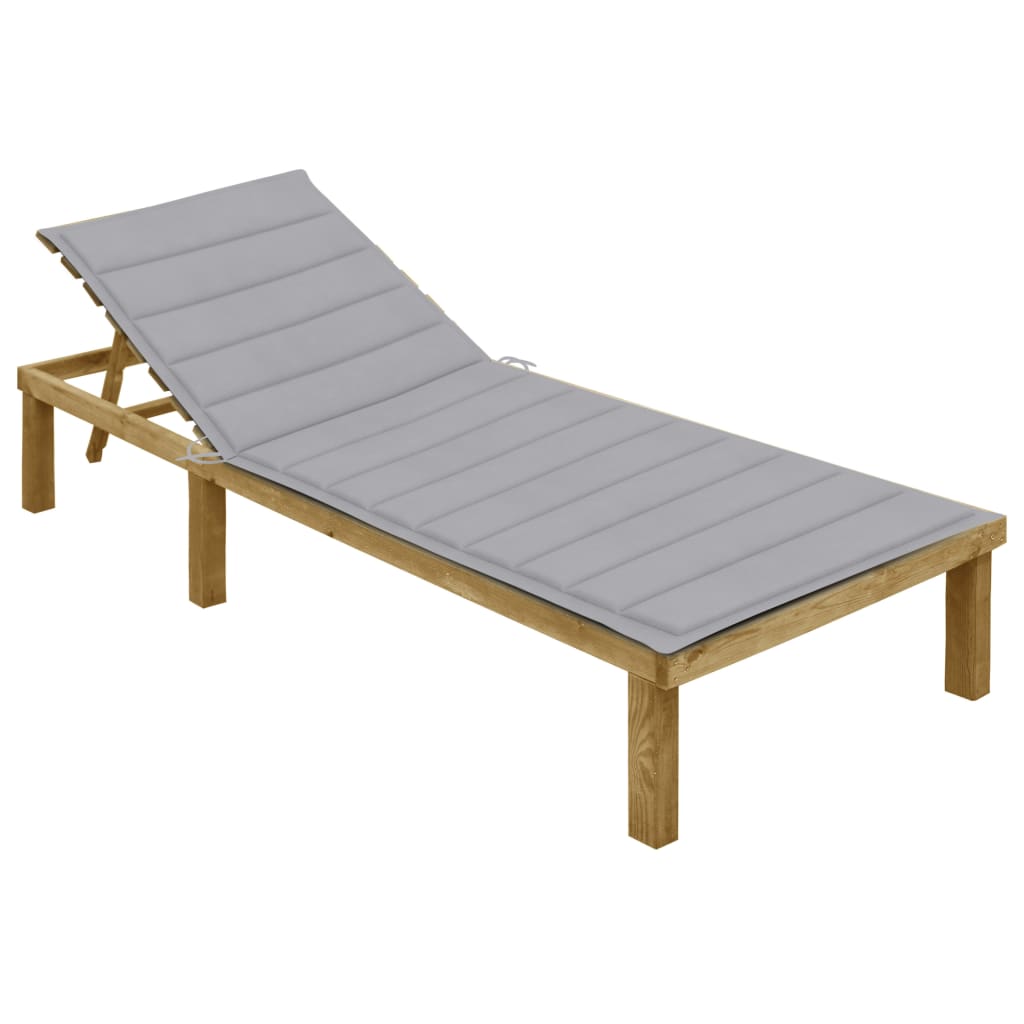 Sun lounger with grey cushion Impregnated pinewood